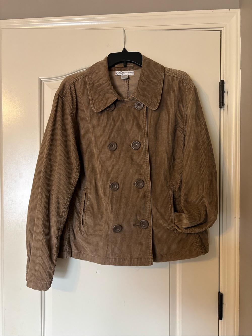 Dress Barn Brown Corduroy Double-Breasted Peacoat